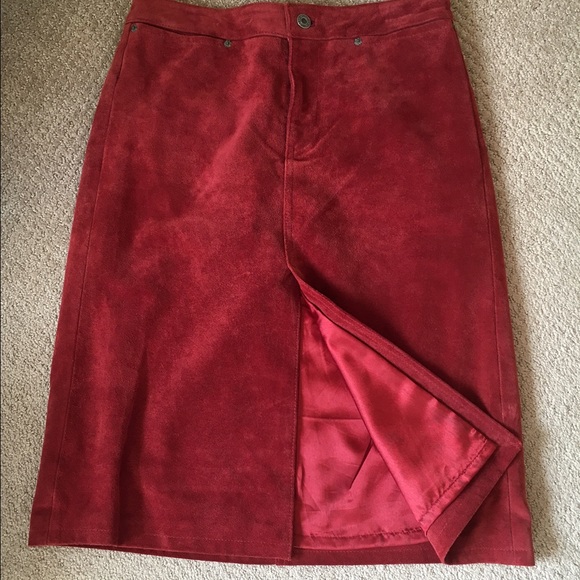 Vintage Gap Burnt Red Brick Genuine Leather Slit Pencil Skirt Satin Lined - Picture 4 of 4